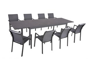 9-tlg Alu Tischgruppe NEREA Set Garten Sitzgruppe Outdoor Grau Metall Kunststoff 