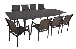 9tlg. Alu Tischgruppe NEREA Set Garten Sitzgruppe Outdoor Schwarz Metall Möbel 
