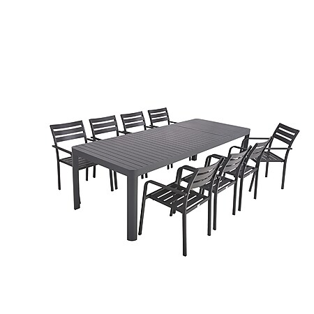 Tischgruppe AMIRA Set 03 9-tlg Garten Sitzgruppe Outdoor Grau Metall Möbel 