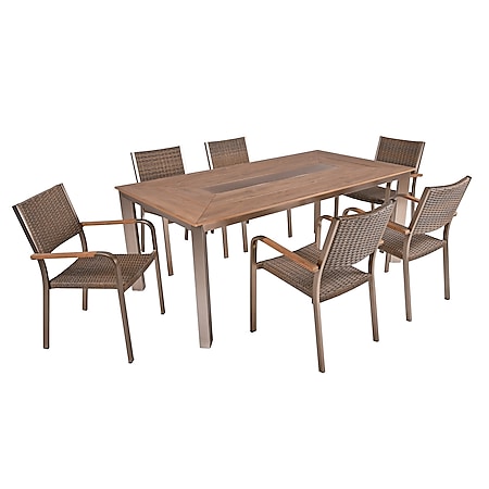 Tischgruppe FLORENCE 7-tlg Garten Sitzgruppe Outdoor Beige Metall Kunststoff 