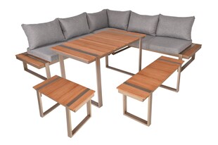 Lounge-Eckgruppe AUREA 6-tlg Garten Sitzgruppe Outdoor Beige Holz Metall Möbel 