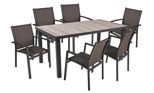 7-tlg. Tischgruppe RANA Set Garten Sitzgruppe Outdoor Grau Metall Polster Möbel 