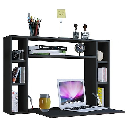 Wand Schreibtisch Computer PC Laptop Büro Tisch Arbeitstisch Bürotisch schwarz 