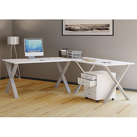 Eckschreibtisch Computer Schreibtisch Arbeitstisch PC Tisch Bürotisch weiß 