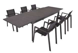 Garden Pleasure 7tlg. Garten Tischgruppe Sitzgruppe Stapelstuhl Stuhl Kunststoff 