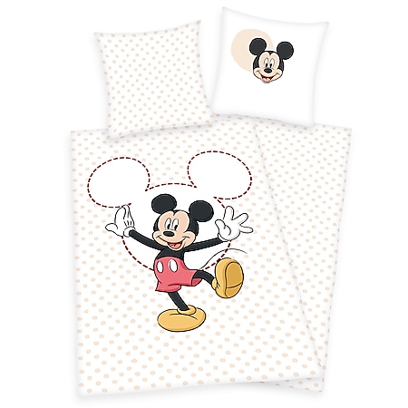 2tlg Disney Mickey Mouse Bettwäsche 100% Baumwolle Bettwäscheset Set Maus weiss 