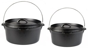 Dutch Oven 7,5 L Gusseisen Guss Topfset Topf Pfanne Camping Grill Platte BBQ 