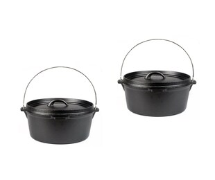 2er Set Dutch Oven 5 L Gusseisen Topfset Topf Pfanne Camping Grill Platte BBQ 