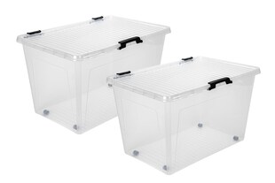 2x Aufbewahrungsbox 26L Deckel Kunststoffbox Stapelbox Lager Regal Transparent 