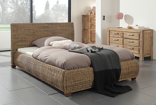 Wolf Möbel Rattanbett "Round" 160x200cm Rattan Holz Doppelbett Bettgestell Bett 