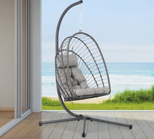 Lounge Hängesessel mit Gestell faltbar Hängestuhl Hängekorb Schaukel Sessel grau 