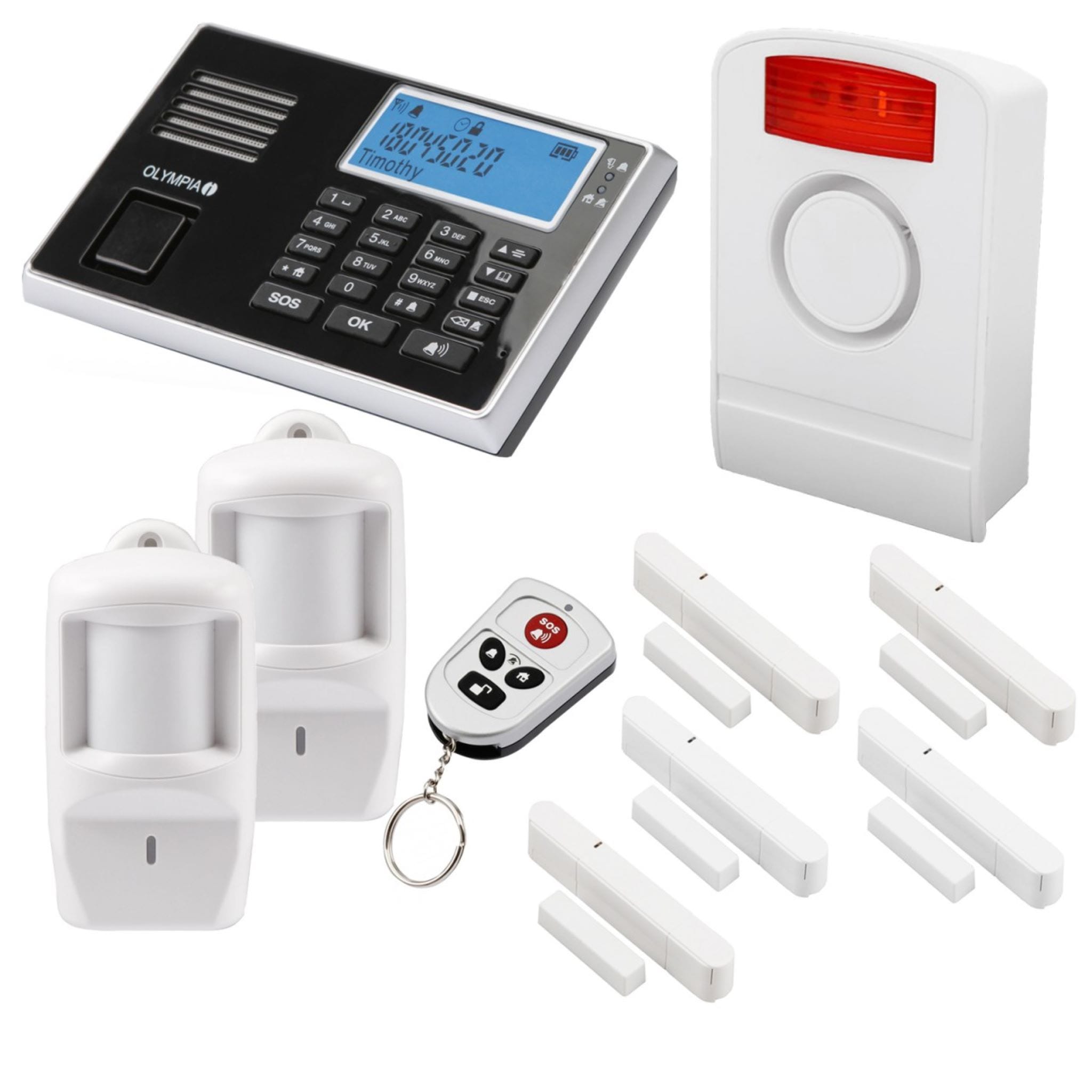OLYMPIA 9061 Alarmanlagen-Set mit 1 Au&szlig;ensirene, 5 Fenster/T&uuml;rkontakte und 2 Bewegungsmeldern 