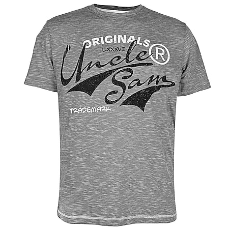 UNCLE SAM Herren T-Shirt, Vintage Druck, L, grey melange 
