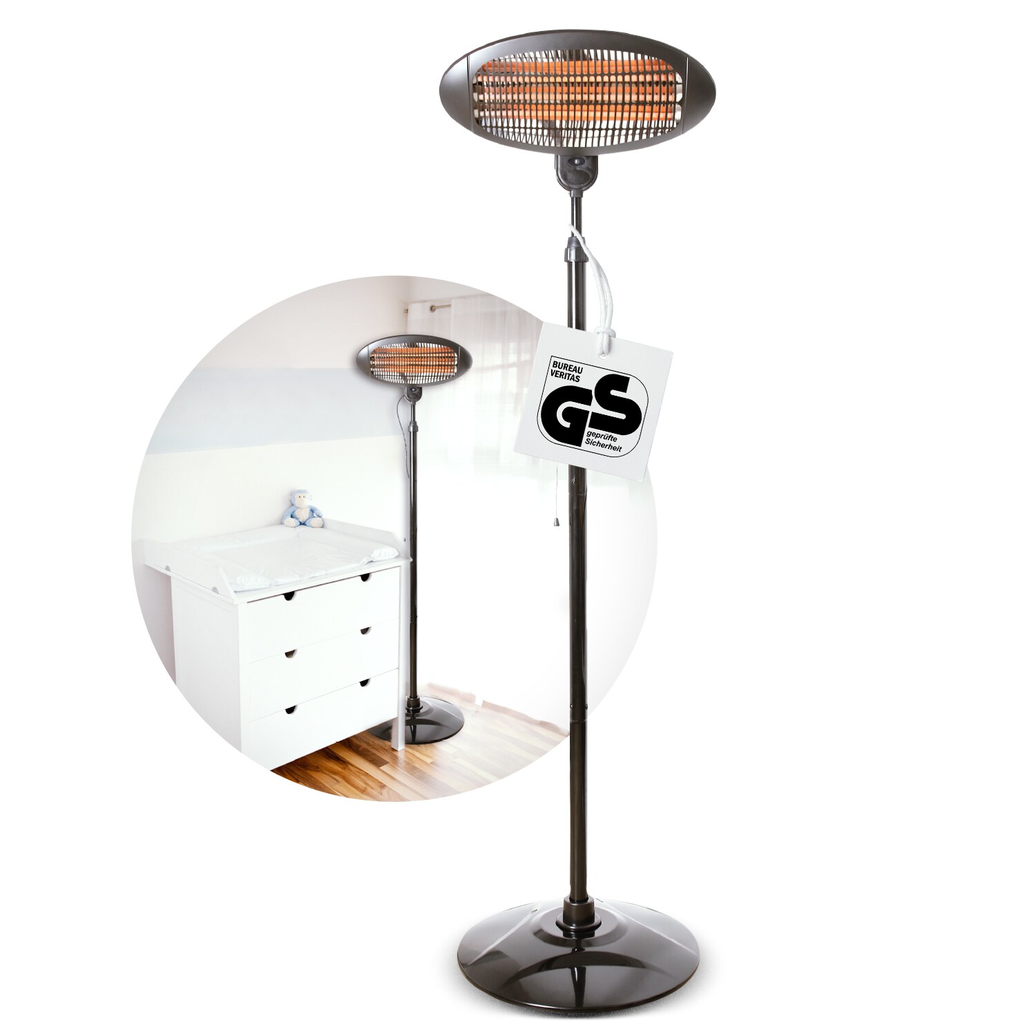 H+H BS 55 Stand-Heizstrahler mit drei Heizstäben, 2000 W