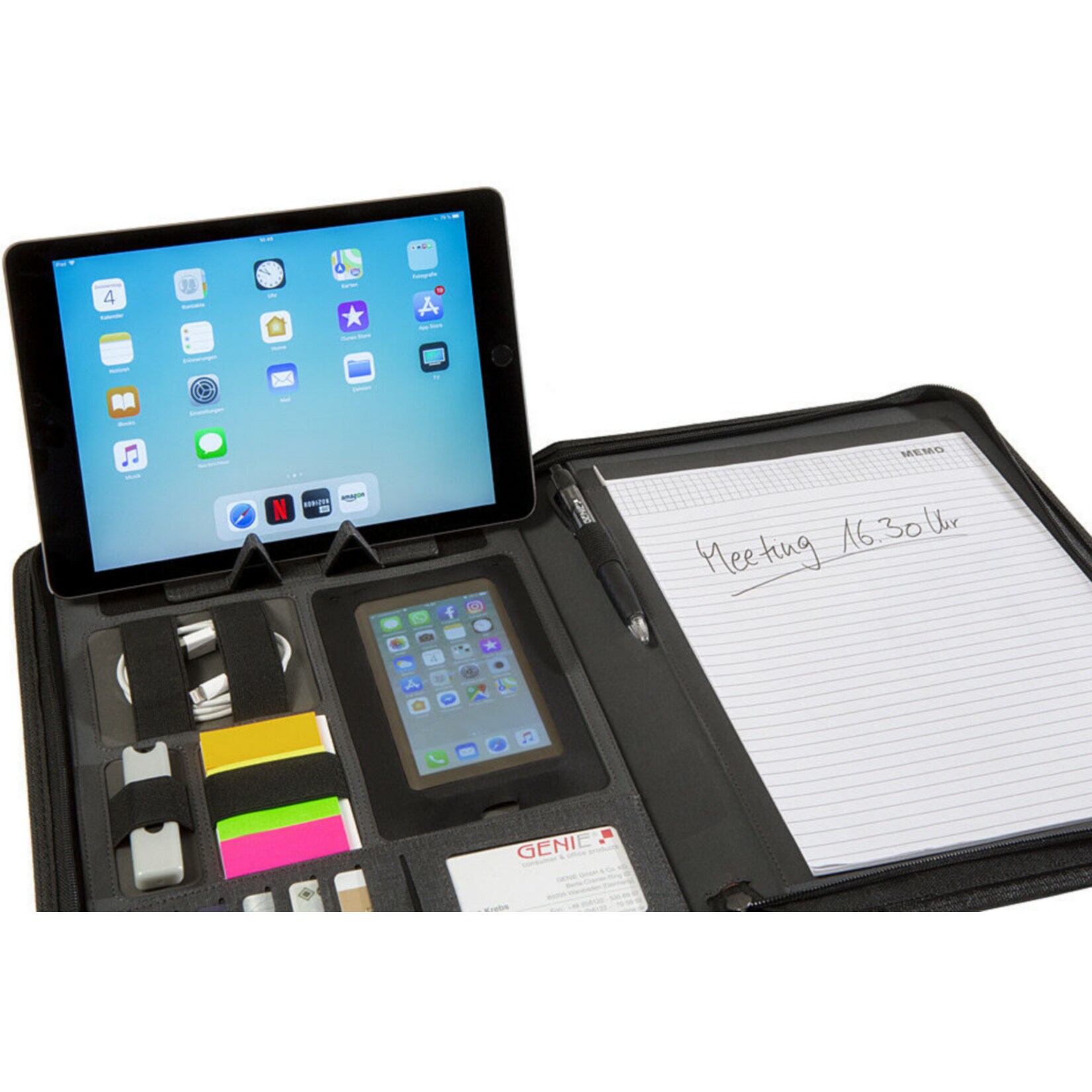 GENIE M&uuml;nchen A4 Schreibmappe mit Tabletfach Handyfach Konferenzmappe Aktenmappe 