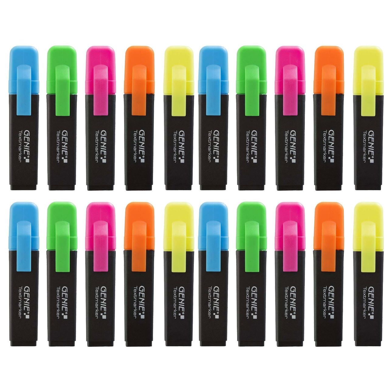 20x GENIE Textmarker 5 Farben Neon Marker Set Highlighter Stifte Leuchtmarker 