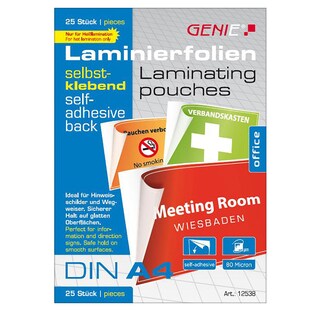 25 Stück Laminierfolien DIN A4  mit selbstklebender Rückseite 