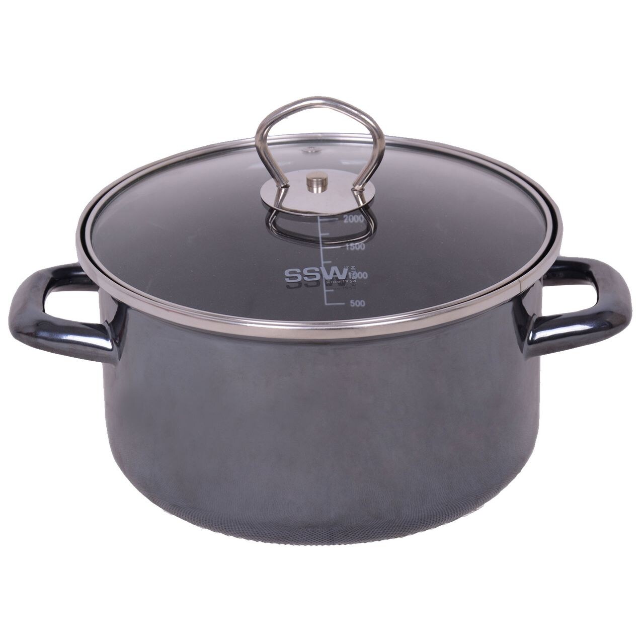 SSW Black Tiger Kochtopf mit Deckel, emailliert, Edelstahlgriffe, Ø 24 cm,