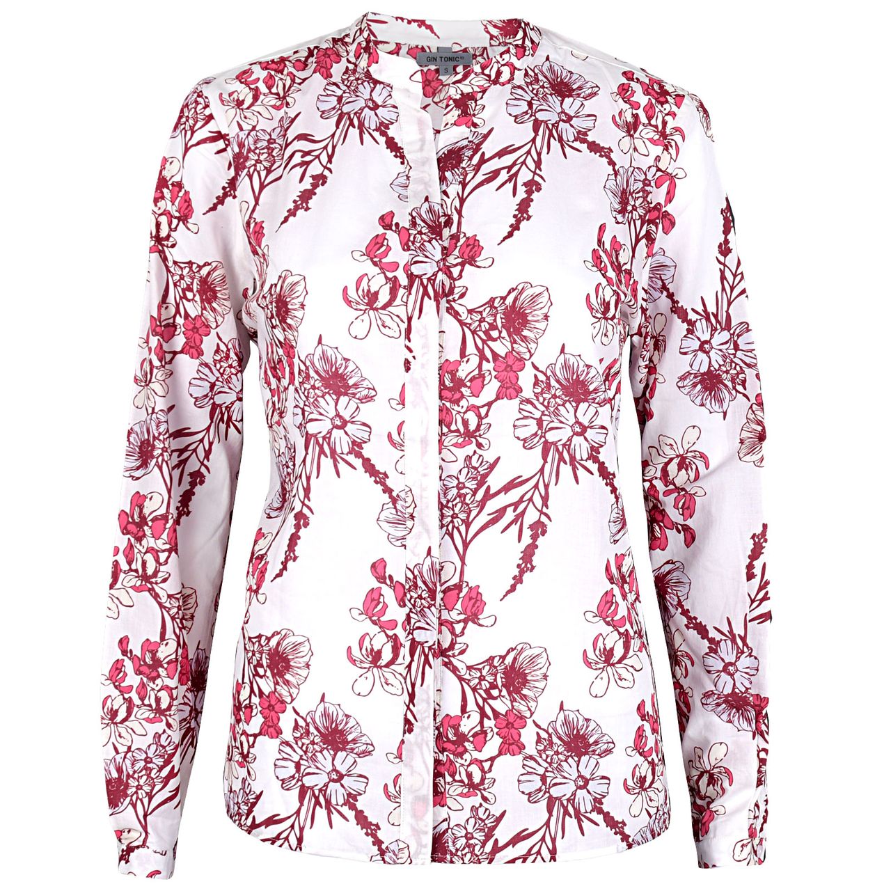GIN TONIC Damen Bluse, Pink Flower White, M 