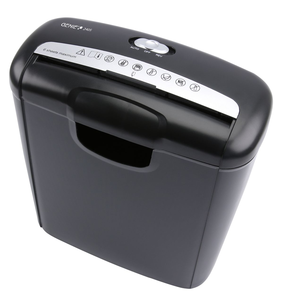 Genie 240S Aktenvernichter 6 Blatt Streifenschnitt Sicherheitsstufe P2 mit Kredikarten 