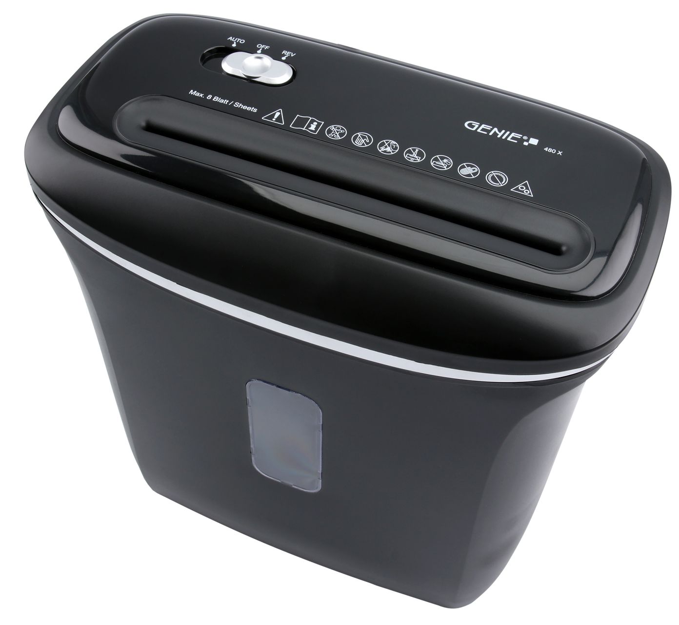 GENIE 480X Aktenvernichter Shredder 8 Blatt Partikelschnitt 12 Liter Sicherheitsstufe P4 