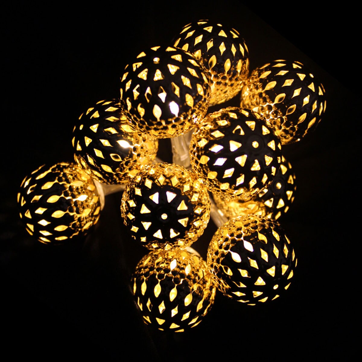 LEX LED Batterie-Lichterkette Gold-Ball warmwei&szlig; 