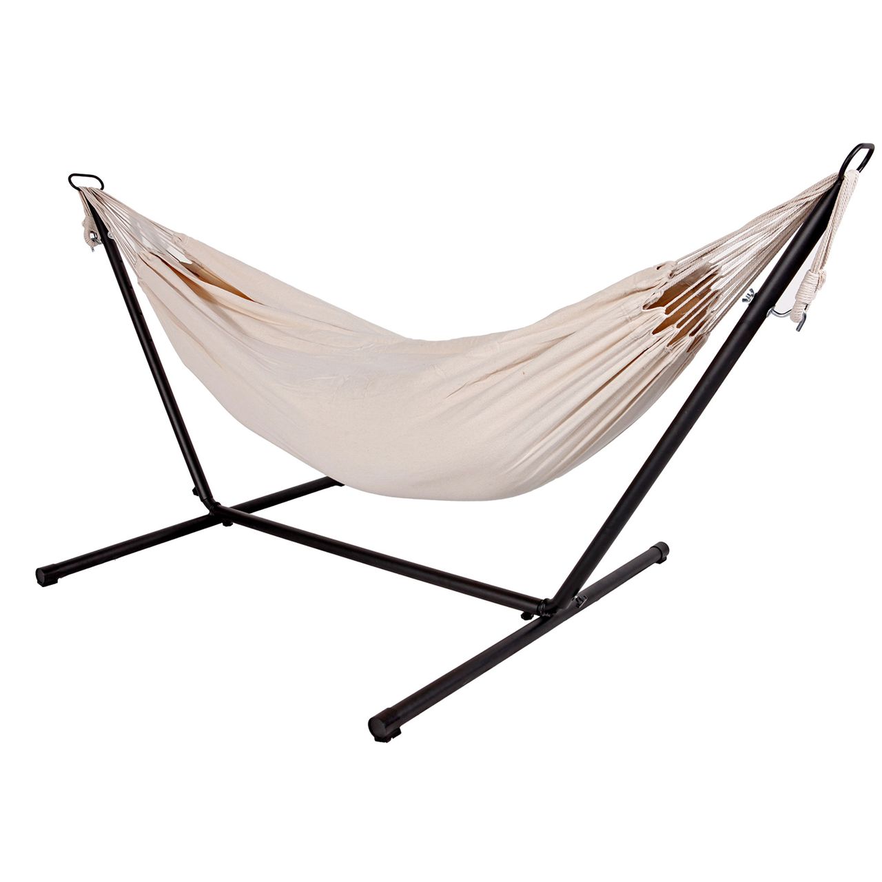 LEX Doppel H&auml;ngematte wei&szlig; beige Stahlgestell 