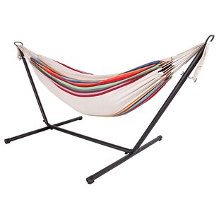 LEX Doppel Hängematte bunt weiß beige rot gestreift Stahlgestell 