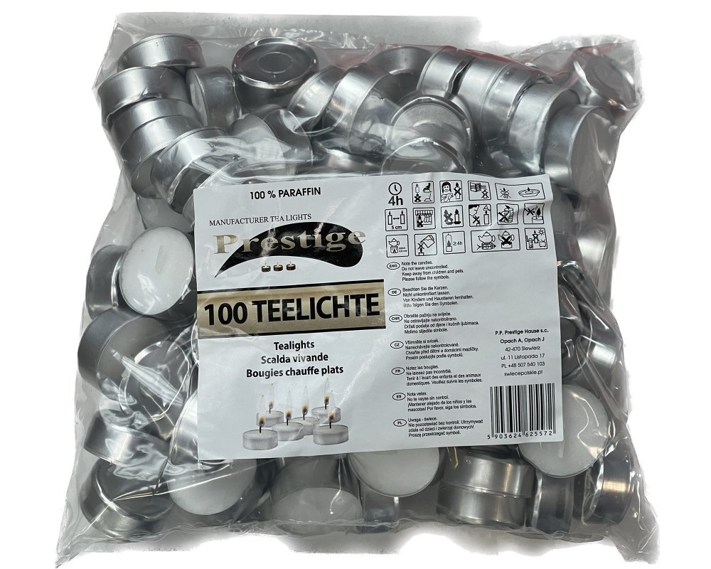 Prestige 100 St&uuml;ck Teelichter 4h Brenndauer 100 % Paraffin 
