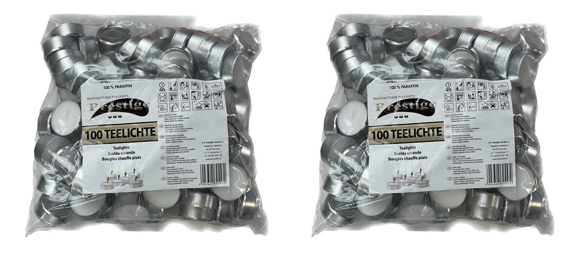 Prestige 200 St&uuml;ck Teelichter 4h Brenndauer 100 % Paraffin 