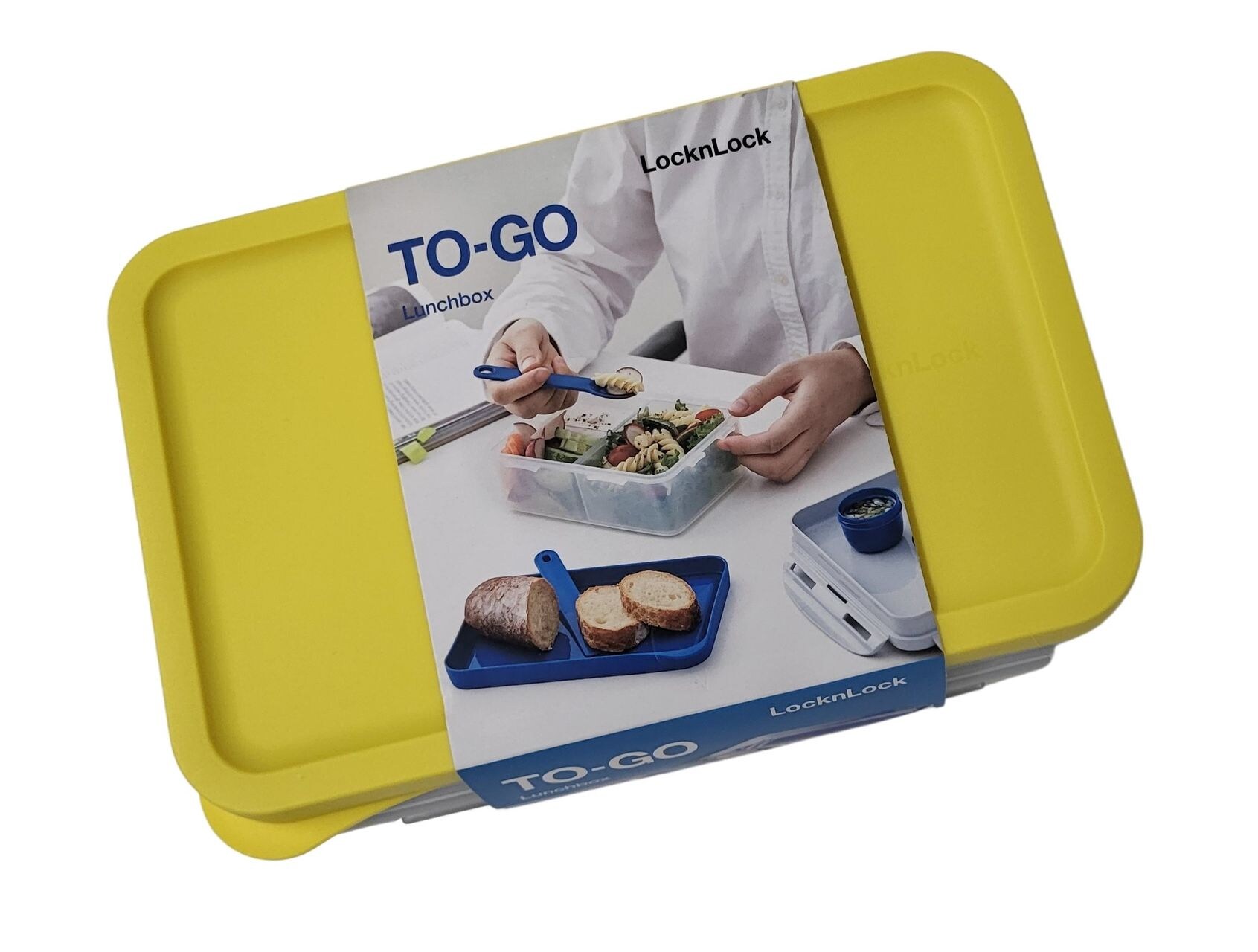 Lunchbox 3 in1 Brotdose 3 F&auml;chern mit Messer Gabel L&ouml;ffel gelb 