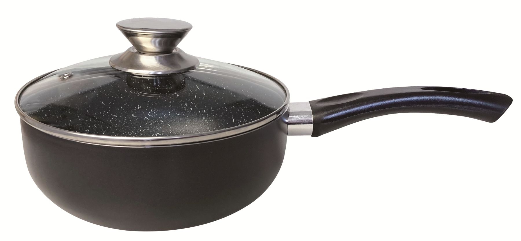 Cheffinger Saucentopf &oslash; 20cm mit Deckel Kasserolle Butterpfanne Schwarz Induktion Marmor Stieltopf 