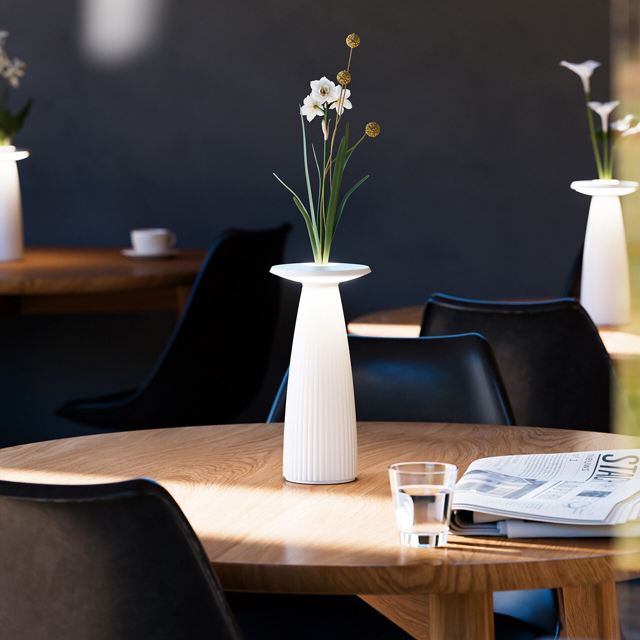 SIGOR Blumenvase Akku-Tischleuchte LED Nuflair 24cm Flex-Mood IP54 USB-C dimmbar schneewei&szlig; 