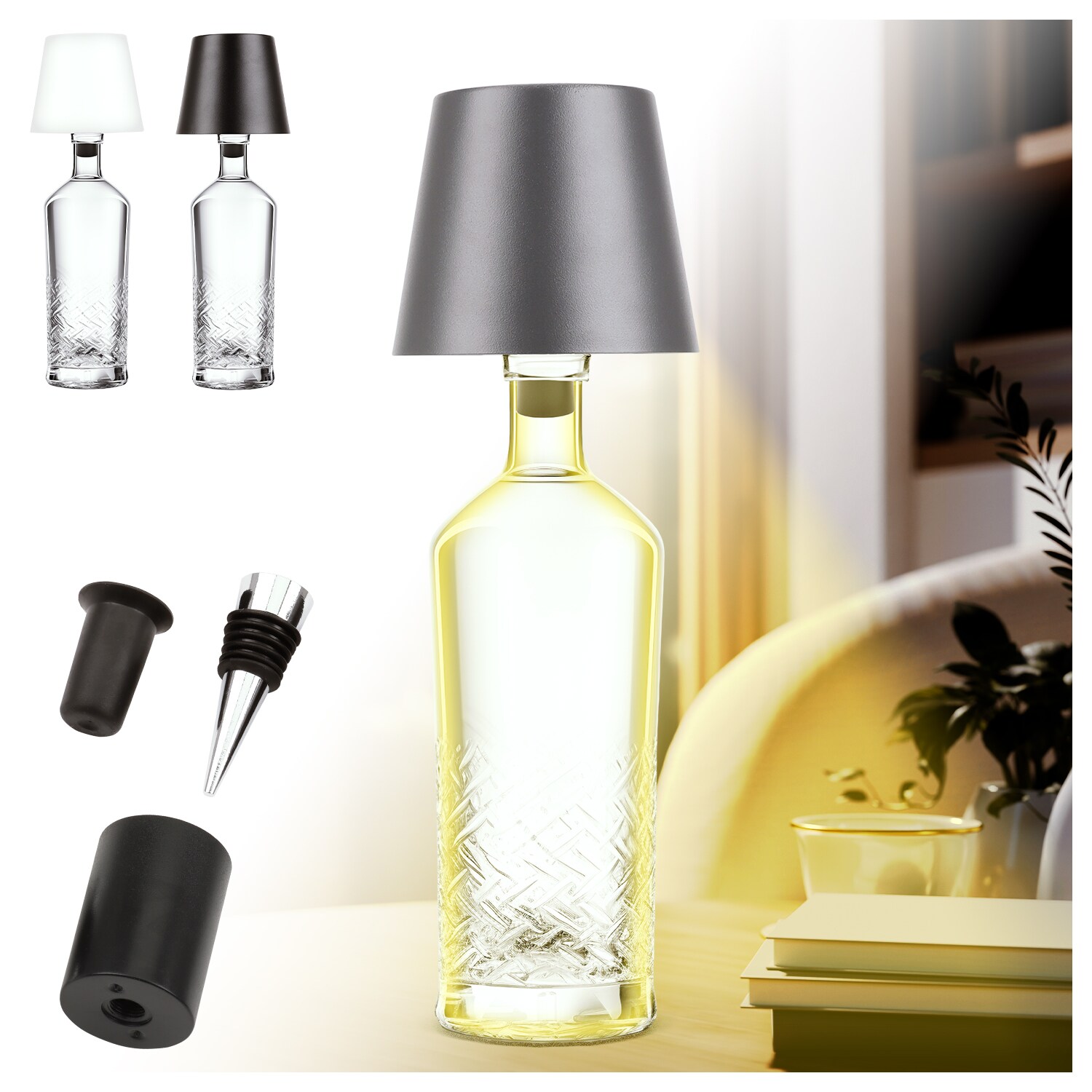 LED Flaschenlampe Bottle Light V2442 &ndash; Dimmbare Deko-Leuchte mit 3 Lichtfarben und TOUCH-Funktion f&uuml;r Innen & Au&szlig;en grau 