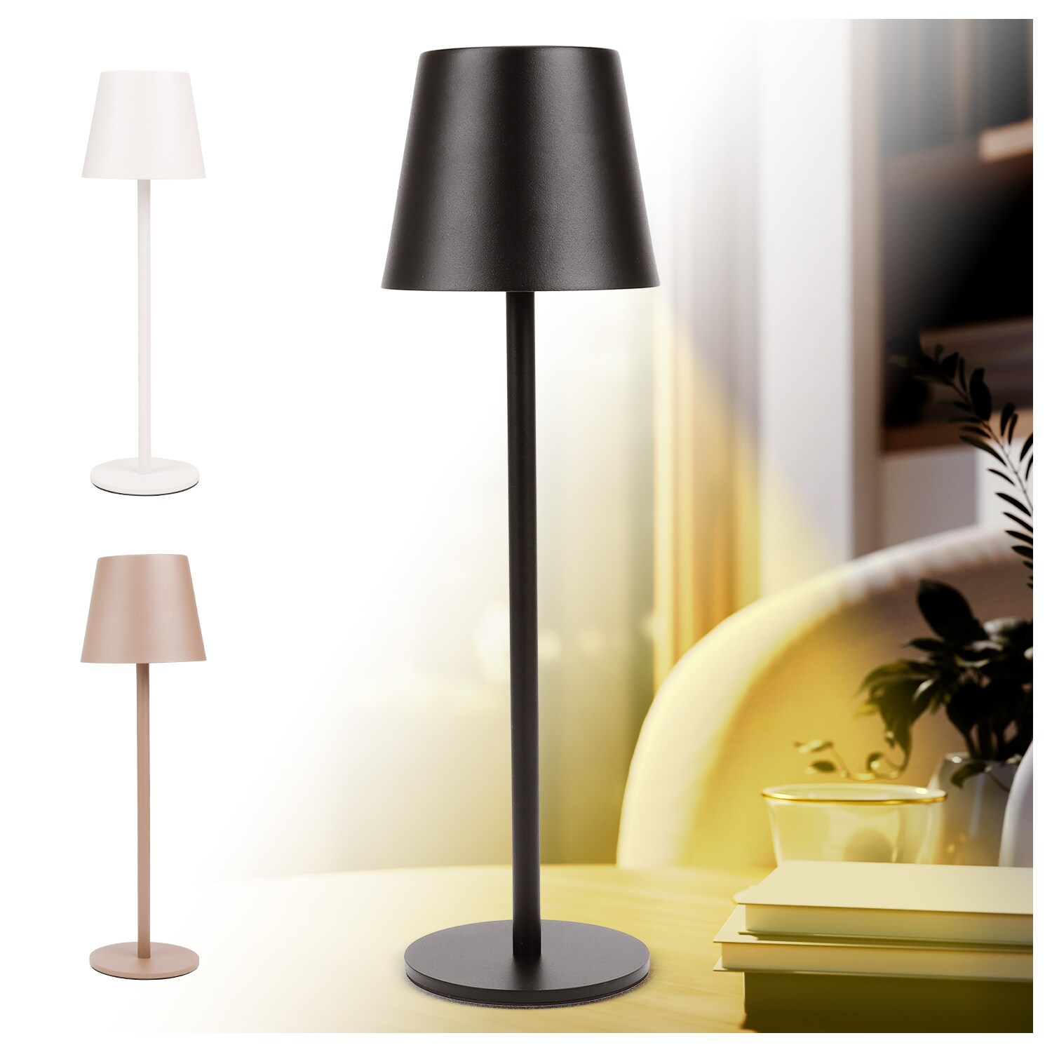 LED Tischleuchte FASHION dimmbar mit Touch Funktion 3 Lichtfarben IP44 12h Akku schwarz 