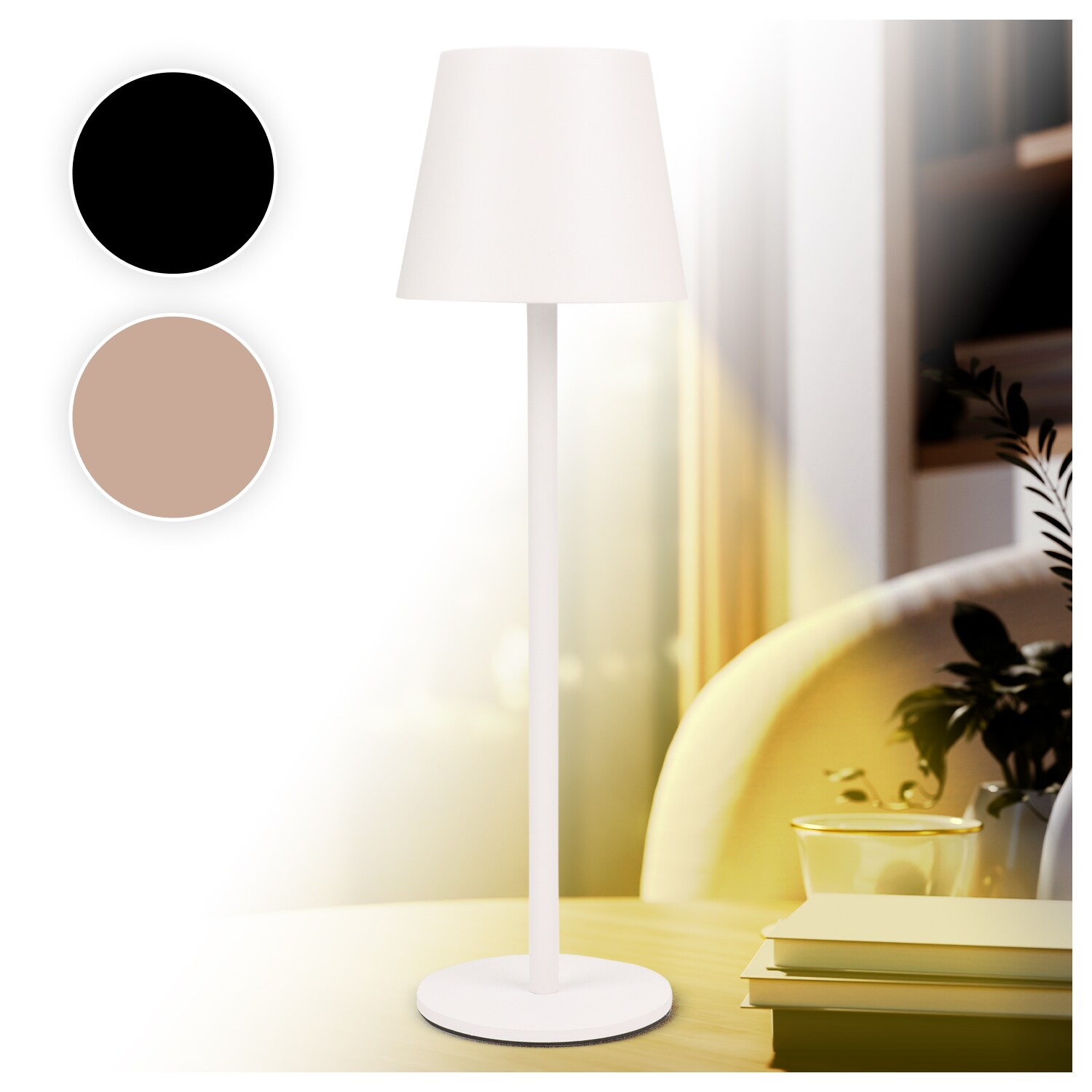 LED Tischleuchte FASHION dimmbar mit Touch Funktion 3 Lichtfarben IP44 12h Akku wei&szlig; 