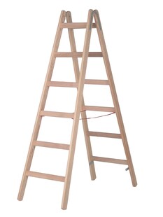 Hymer Holz Sprossenstehleiter 2x4 Sprossen Leiter beidseitig begehbar, Sicherung 