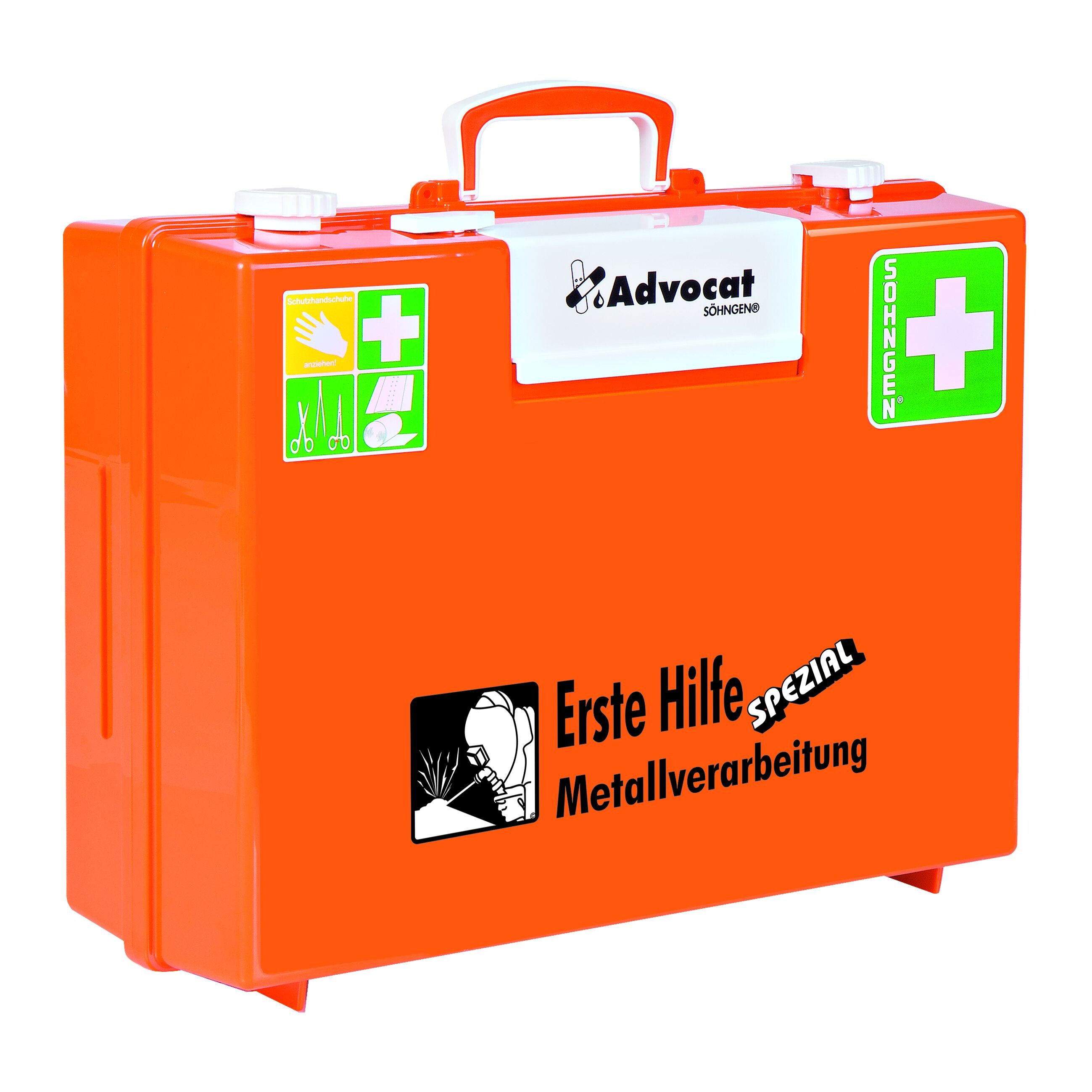S&ouml;hngen Erste-Hilfe-Koffer Metallverarbeitung Advocat MT-CD mit F&uuml;llung 