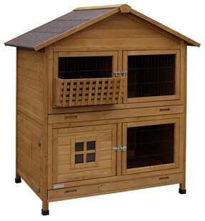 Kerbl Nagerstall Südtirol für Kleintiere, 4 Fronttüren, Hasenstall mit 2 Ebenen 