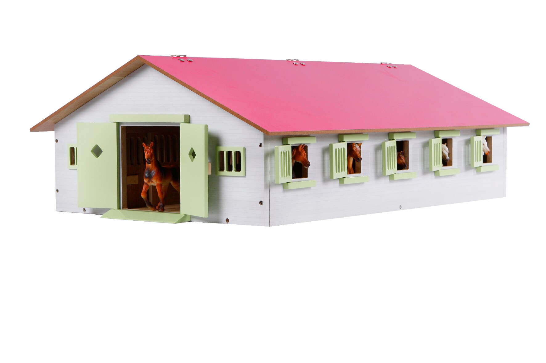 Kids Globe Farming Reiterhof mit 9 Pferdeboxen, Pferdehof aus Holz, mit Faltdach 