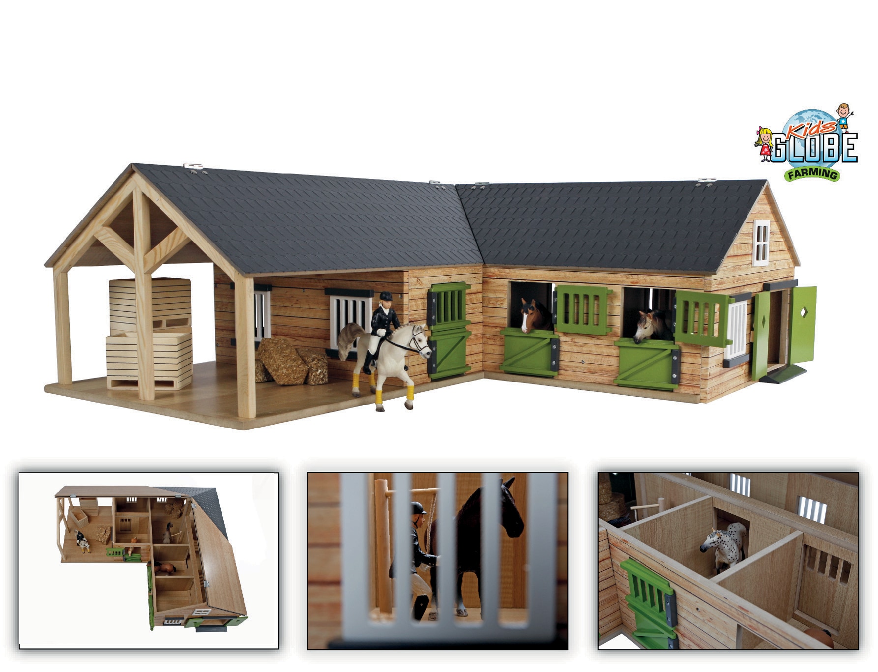 Kids Globe Horses Pferdehof aus Holz, 1:24, mit T&ouml;ren, Fenster + Tor, ohne Tiere 