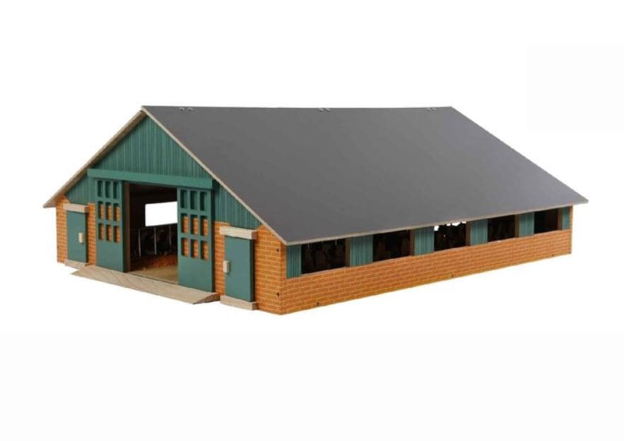 Kids Globe Bauernhof Holz, Dach klappbar, ohne Tiere + Traktor, Kuhstall, 1:32 