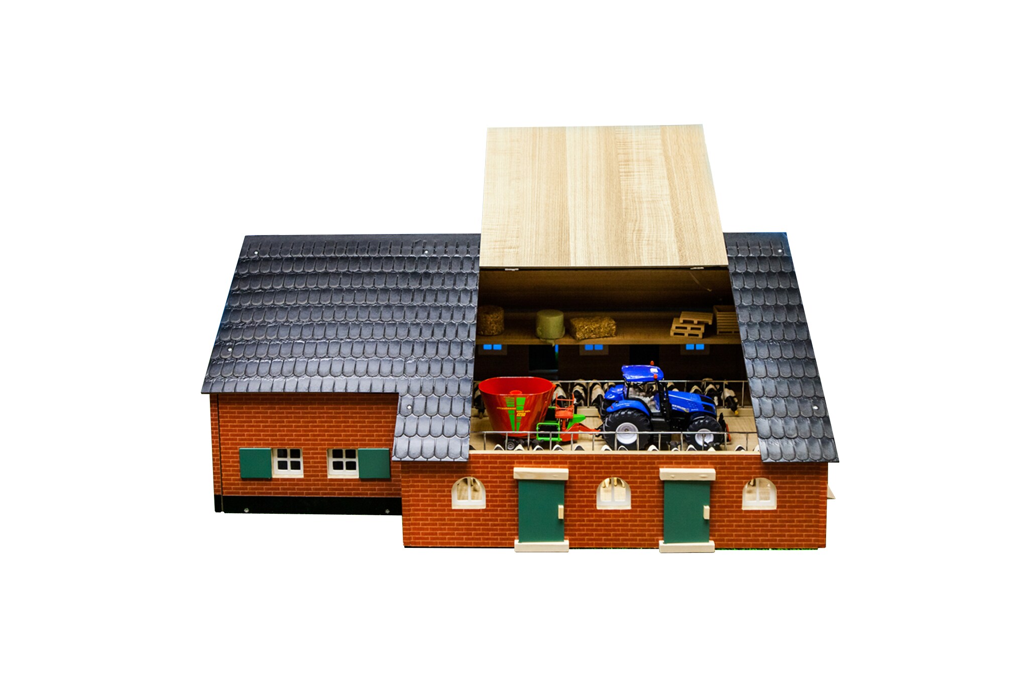 KidsGlobe Viehstall mit Bauernhaus aus Holz, Ma&szlig;e 75x55x32cm, Ma&szlig;stab 1:32 