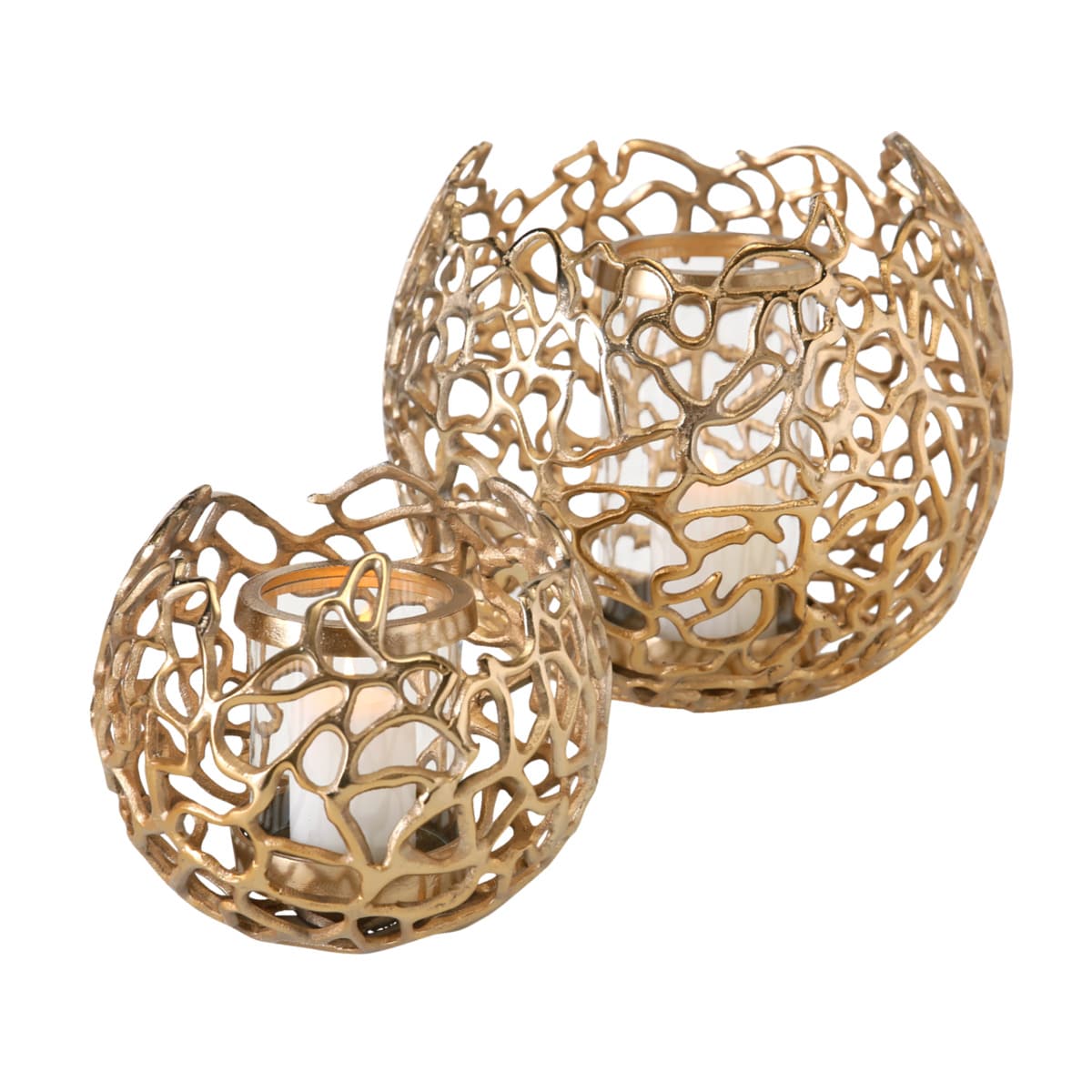 Boltze Windlicht Set Fidan 2-teilig 19 cm 28 cm, Farbe gold, klassischer Stil 