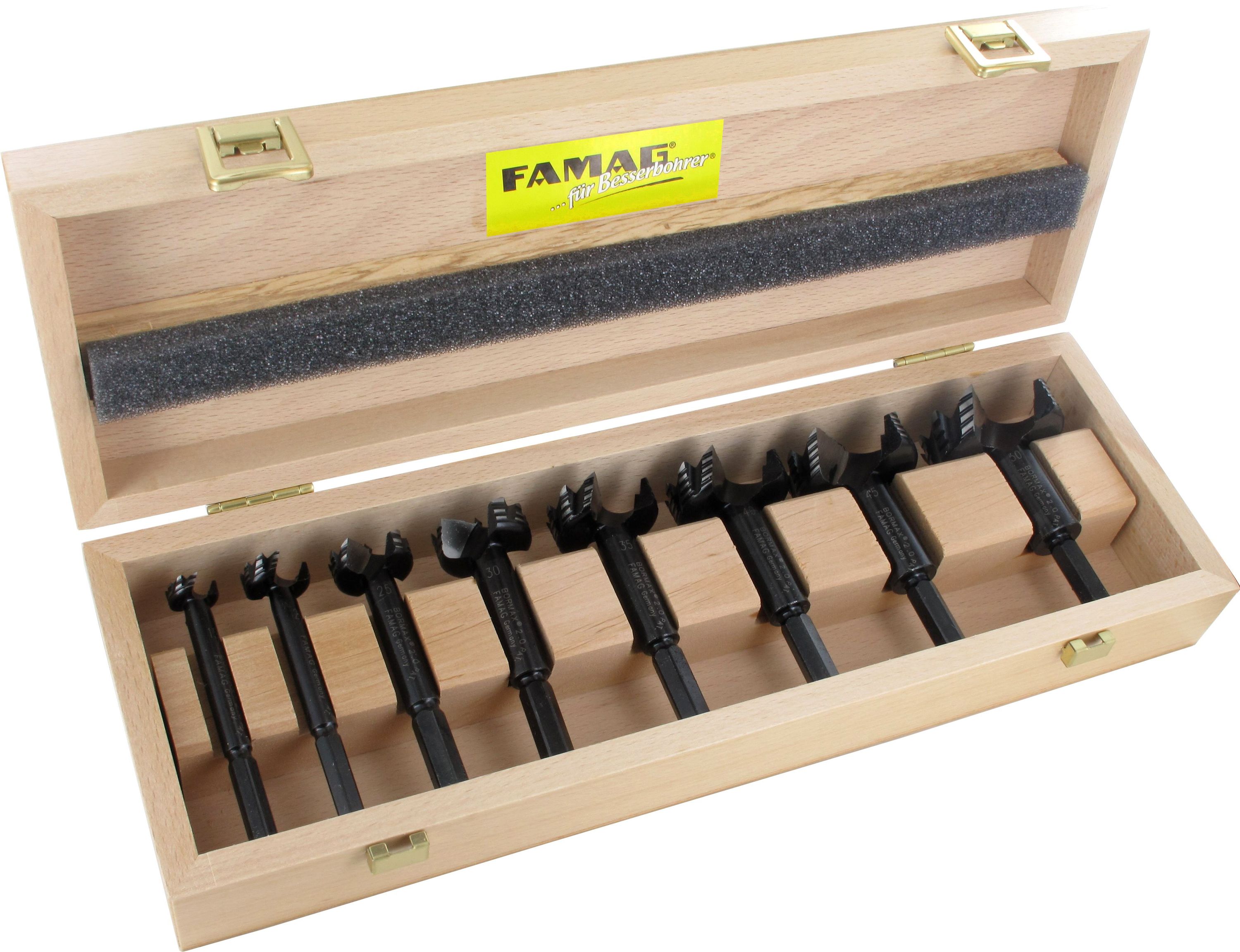 Famag Forstnerbohrer Set WS Bormax, 8-teilig, Holzbohrer 15-35 mm, L&auml;nge 90 mm 