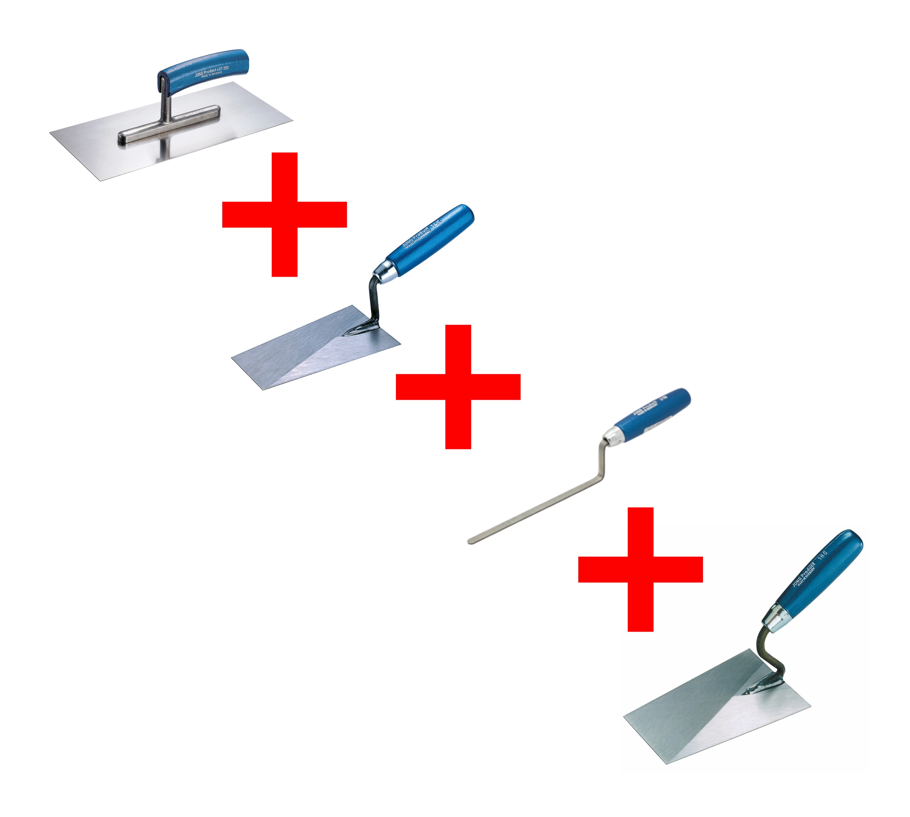 Jung Henkelmann Kellen Set 4-tlg Maurerkelle, Putzkelle, Fugenkelle, Gl&auml;ttekelle 