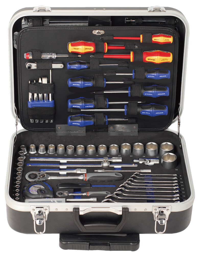 Projahn Werkzeug Trolly Set 130-tlg, Nuss Satz Ratschen Schrauberbits mit Rollen