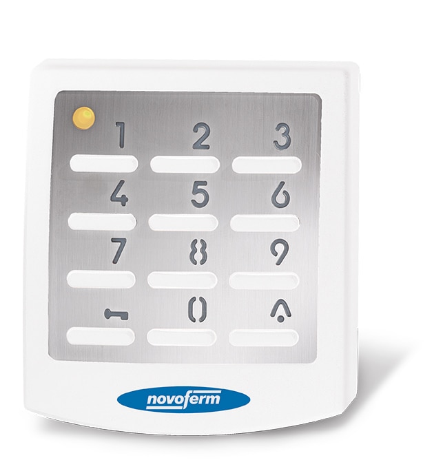 Novoferm Funktaster Testfeld beleuchtet Edelstahl 433 Mhz Wei&szlig; + Batterie 