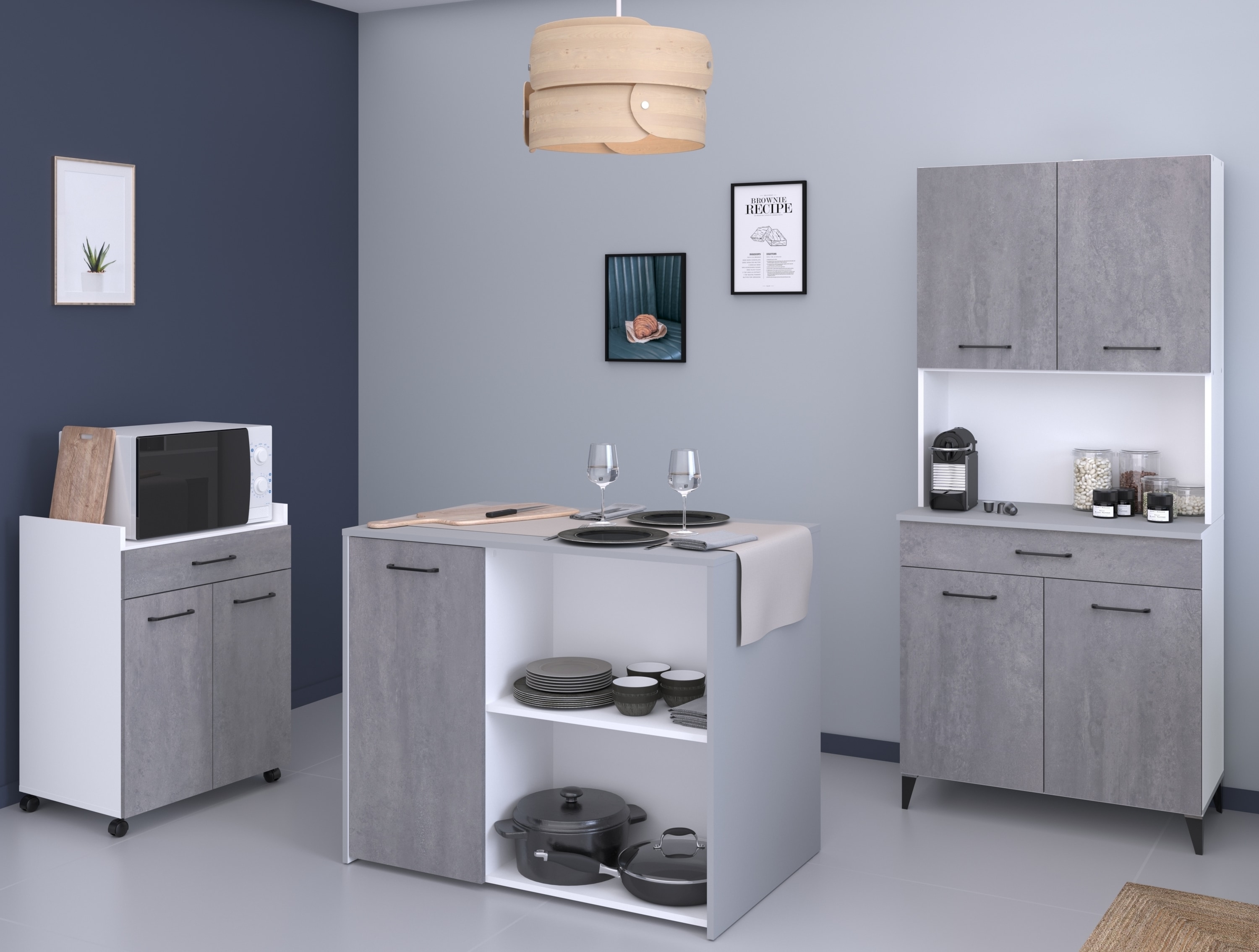 Parisot K&uuml;chenbuffet-Set "Malice 5" Wei&szlig; / Beton Optik hell 