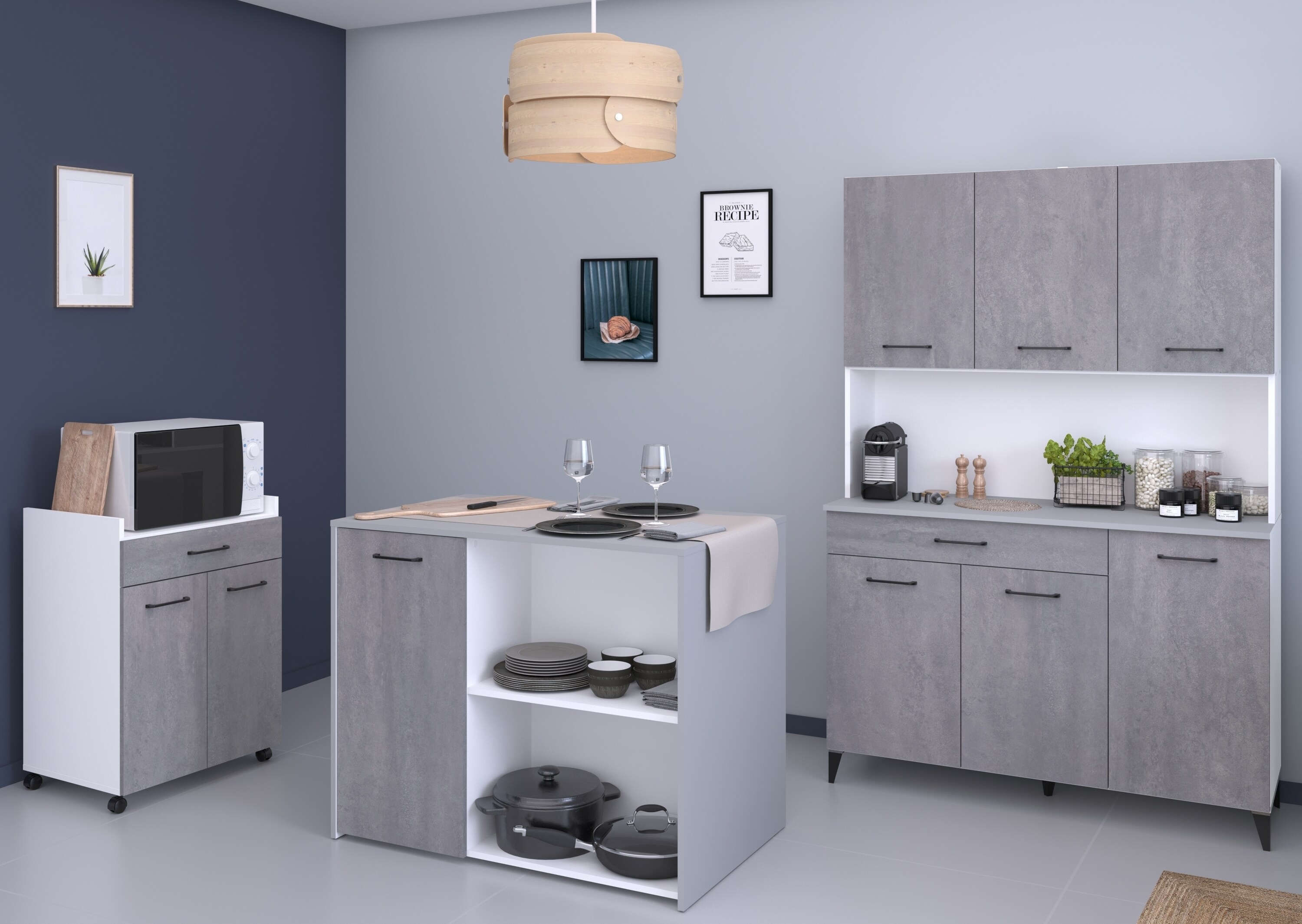 Parisot K&uuml;chenbuffet-Set "Malice 6" Wei&szlig; / Beton Optik hell 